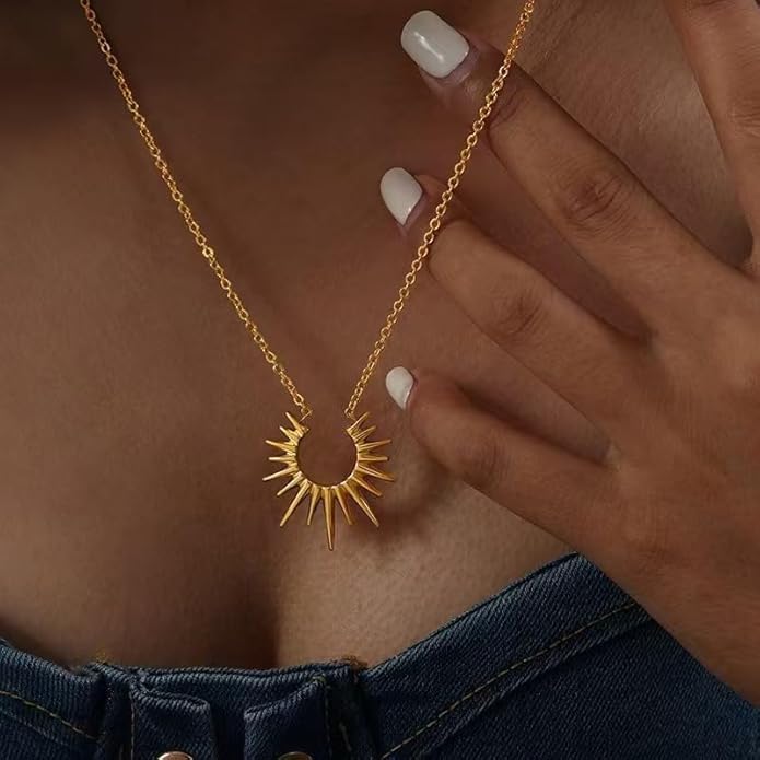 Star & Pixie Dust boho minimalist sun pendant necklace geometric radiant design, Spiritual Jewelry, 18K Gold Plated Necklace for Women, Hypoallergenic, Tarnish Resistant, Minimalist Dainty Jewelry, Gift for Her