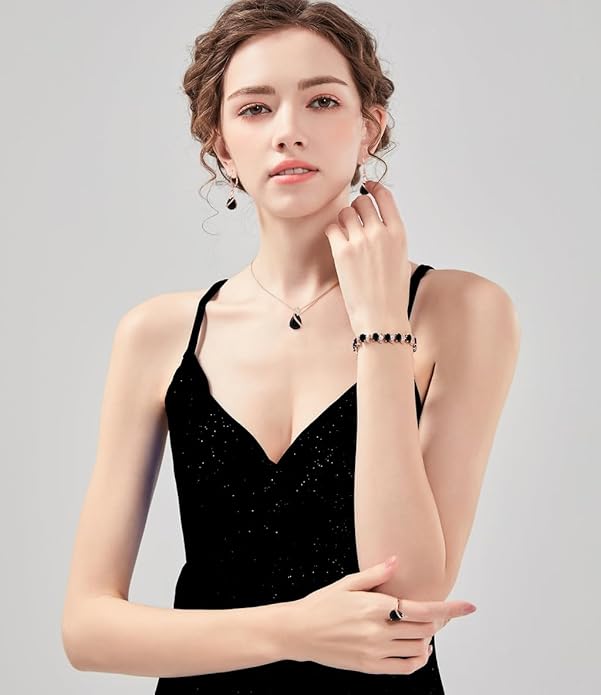 LMXXVJ Jewelry Set for Women,Teardrop Cubic Zirconia Necklace Earrings Adjustable Ring Bracelet Jewelry Set Formal Jewelry Gift