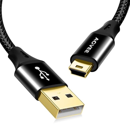 AGVEE 3.3ft Mini USB Cable, Braided Durable USB-A to Mini-B Charger Charging Cord for TI-84, Garmin GPS, Go-Pro Hero 4 3 2 HD, PS3 Controller, Canon Camera, Blue Yeti Microphone, Black
