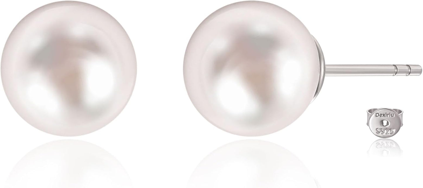 Cultured Freshwater Pearl Stud Earrings, 14K Gold Plated S925 Silver Women Pearl Stud, Gift for Birthday Mothers Day, Christmas, Anniversary