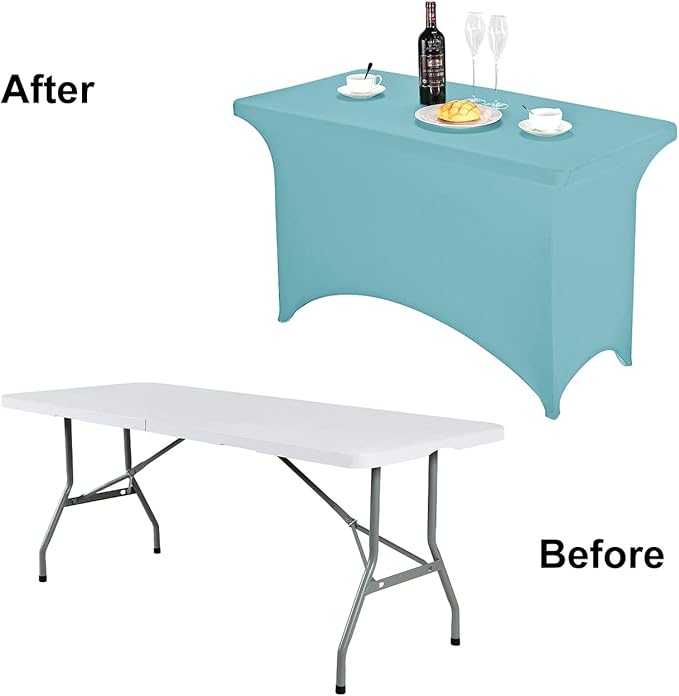 FORLIFE Spandex Table Cover - 4ft Rectangular Fitted Tablecloth for Banquet, Wedding, Party - Stretch Patio Table Covers in Aqua