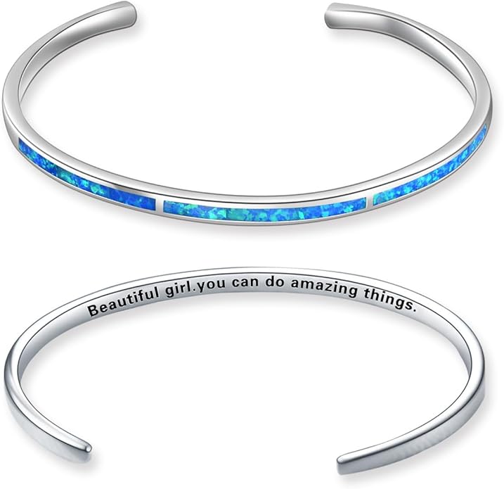 WINNICACA Bracelet for Women Opal Bracelet 925 Sterling Silver Opal Cuff Bangle Bracelets Inspirational Fine Jewelry Gifts for Women Her Wife Mom Daughter Anniversary Birthday Gifts Ideas