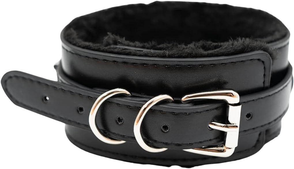 Pink Furry Heart O-ring Leather Choker Collar For Women, Handmade Punk Gothic Letter Necklace Adjustable Fashion Jewelry