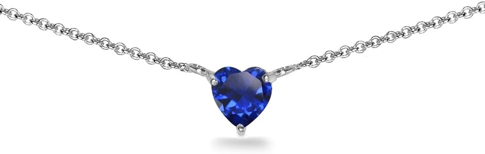 Birthstone Necklace for Women - Genuine or Synthetic Gemstone, 7mm Heart Solitaire, Short Dainty Layered Choker, Silver