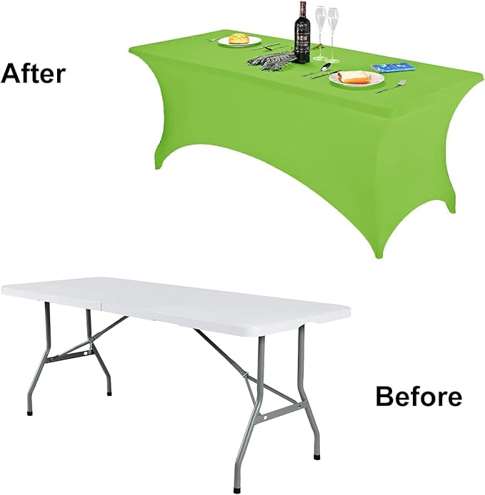 FORLIFE 2Pack Spandex Table Covers，Fitted Tablecloth for Rectangular Tables, Stretch Patio Table Covers, Universal Spandex Table Cover for Wedding, Banquet, Party (6ft, Apple Green)