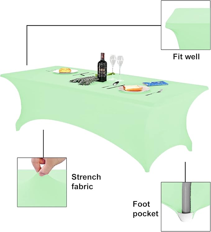 FORLIFE Spandex Table Cover - Fitted 8ft Rectangular Tablecloth, Stretch Patio Cover, Universal for Wedding, Banquet, Party (Mint)