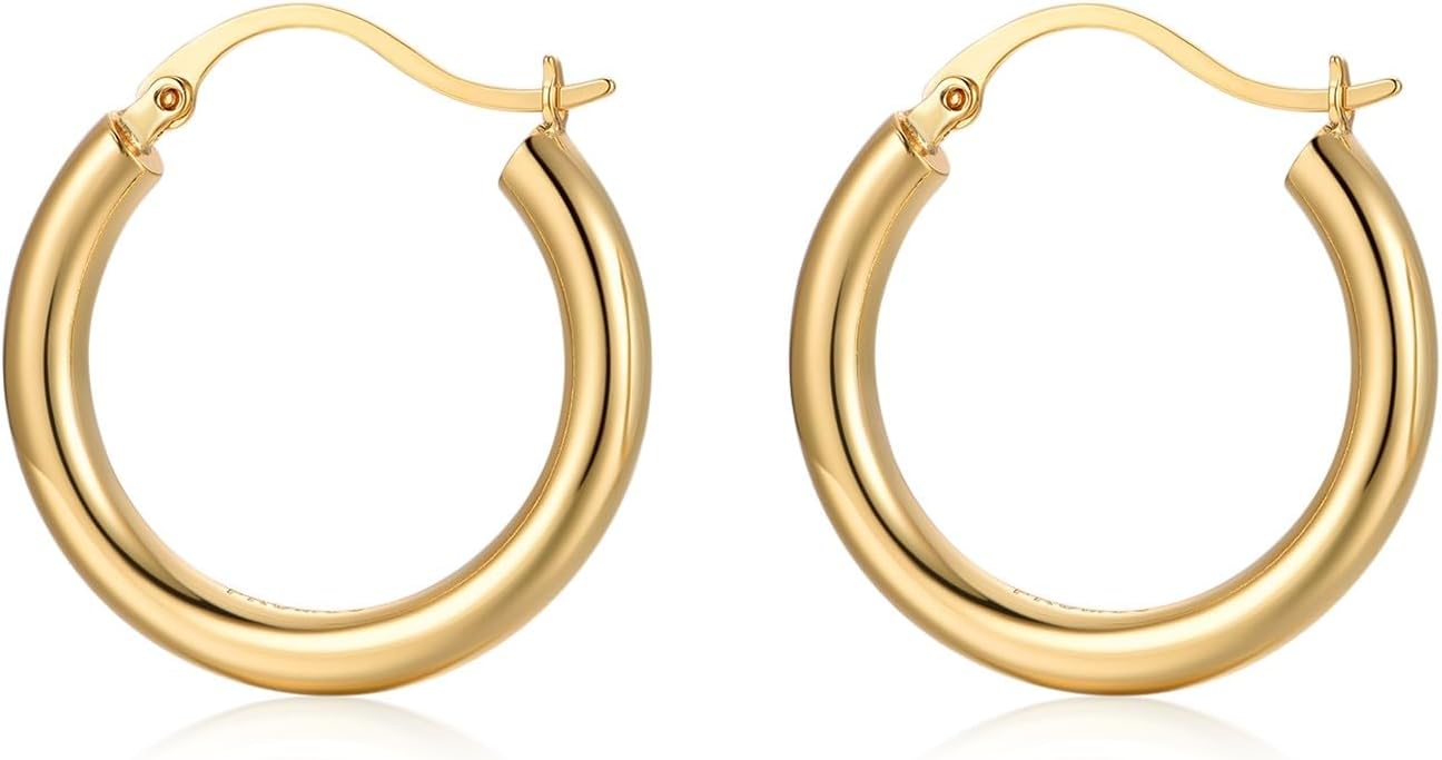 Gold Earrings for Women Girls,14K Gold Plated Hoop Earrings with 925 Sterling Silver Post Cubic Zirconia Stud Earring Huggie Hoops Earrings