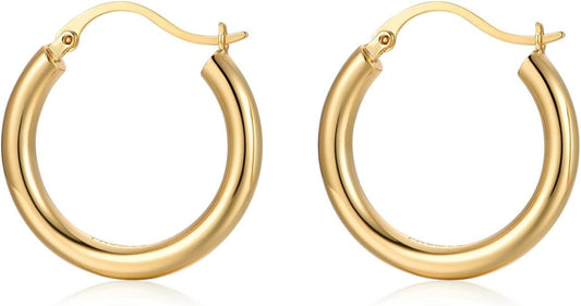 Gold Earrings for Women Girls,14K Gold Plated Hoop Earrings with 925 Sterling Silver Post Cubic Zirconia Stud Earring Huggie Hoops Earrings