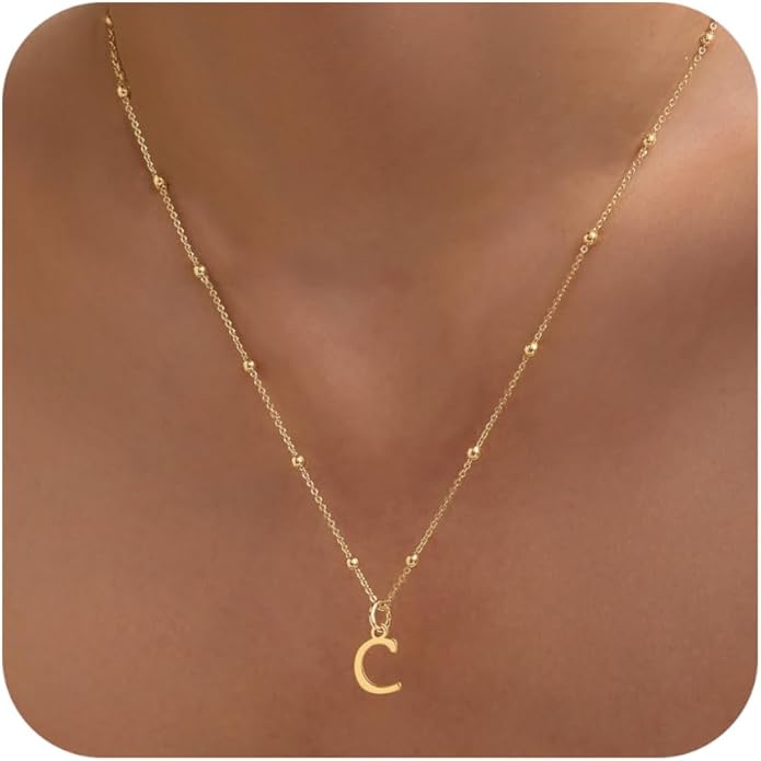 Valentines Gifts for Her Women - Initial Necklaces for Women Dainty 14k Gold Plated A-Z Letter Pendant Name Necklaces Cute Charm Choker Fashion Accessories Non Tarnish Trendy Jewelry Gift