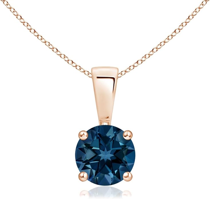 Angara Natural Blue Topaz Solitaire Pendant for Women | Classic Prong-Set Round Blue Topaz Pendant in 14K Solid Gold/Silver/Platinum With 18" Chain | December Birthday, Gemstone Jewelry Gift