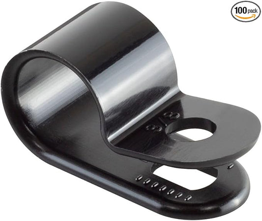 GTSE Black Nylon Plastic Cable Clamps, 3/8" Screw Mounts for Cable, Rope, Tube Management, 100 Pack