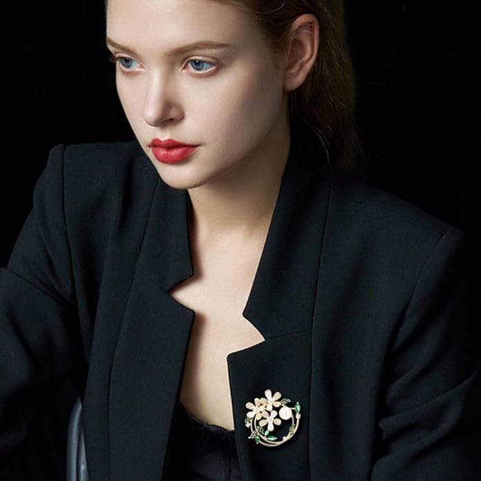 Flower Brooch Pin Rhinestones Pearl Flower Brooches Floral Pin Jewelry for Women Girls