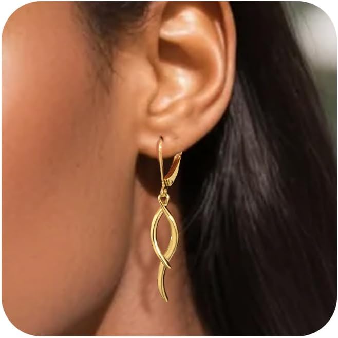 ALEXCRAFT 925 Sterling Silver Dangle Earrings, Hypoallergenic 14k Gold Plated Long Double Linear Twisted Tassel Dangling Drop Earrings for Women Trendy Statement Elegant Lightweight Leverback Earring