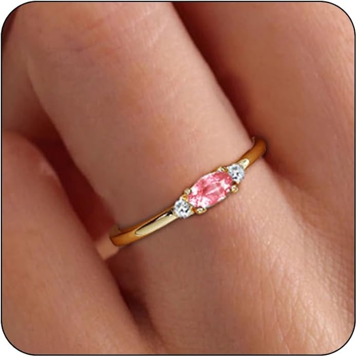 14k Gold Plated Birthstone Rings for Women Dainty Stackable Rings Non Tarnish Thumb CZ Emerald Green Gemstone Ring Cute Jewelry Birthday Valentine Gift for Mother Daughter Band Size 6-11