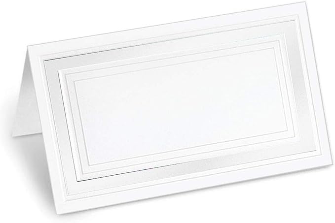 PaperDirect White Cover Stock Place Cards with White Foil Border, 100-Pack