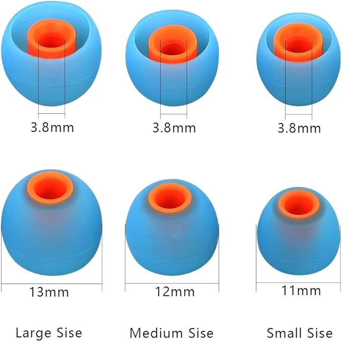 Earbuds Replacement Tips Silicone Earbud Tips Ear Bud Replacement Pieces Ear Gels Fit for Inner Hole from 3.8mm - 5.1mm Earphones 9 Pairs S/M/L Blue-Orange