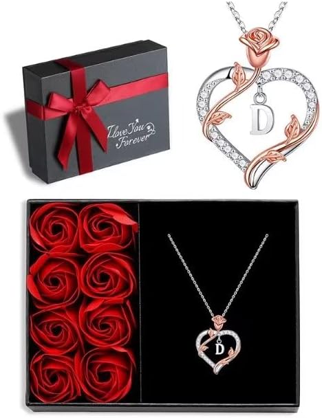 Iefil Valentines Day Gifts for Her - 925 Sterling Silver Heart Initial Necklace, Anniversary Birthday Gifts for Women, Jewelry Gift for Wife Girlfriend
