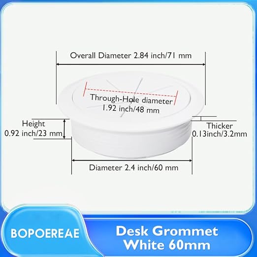 Desk Grommet 2-3/8" (60 mm), Desk Hole Cover for Cables White, Cable Grommet ABS Plastic, Desk Hole Grommet for Office and Home Table Cable, Detachable & Flexible Cable Cord Organizer-2 Pcs