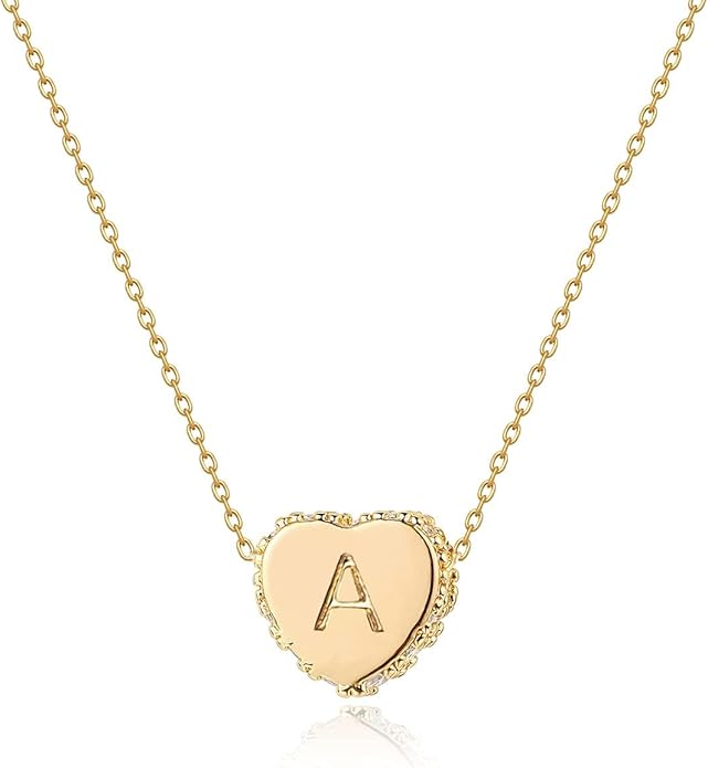 Tiny Gold Initial Heart Necklace-14K Gold Plated Handmade Dainty Letter Heart Necklace for Women Necklace Jewelry