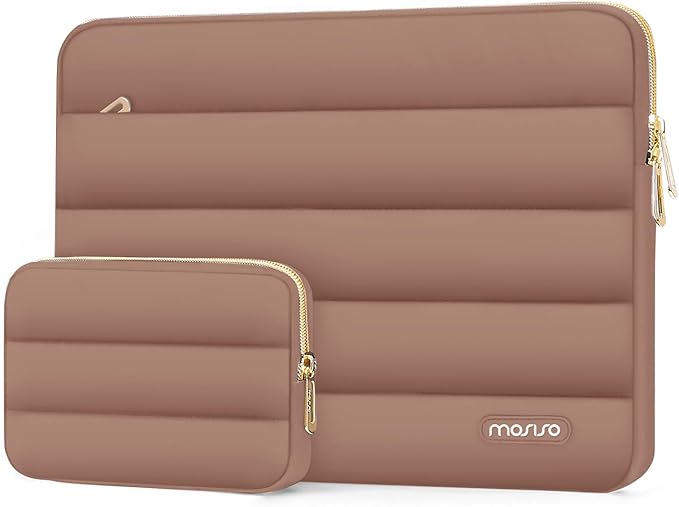 MOSISO 15-15.6 inch Laptop Case, 16 inch Puffy Laptop Sleeve Compatible with MacBook Pro 16, HP Dell ASUS Acer Toshiba Lenovo Notebook Computer, Polyester Horizontal Bag with Small Case, Mocha
