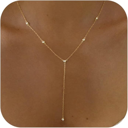 Gold Necklace for Women, Dainty Gold Long Necklaces 14k Gold Plated Prom Lariat Necklace Cute Choker Necklaces for Women Trendy Stuff Fashion Costume Gold Accessories Christmas Jewelry Gifts
