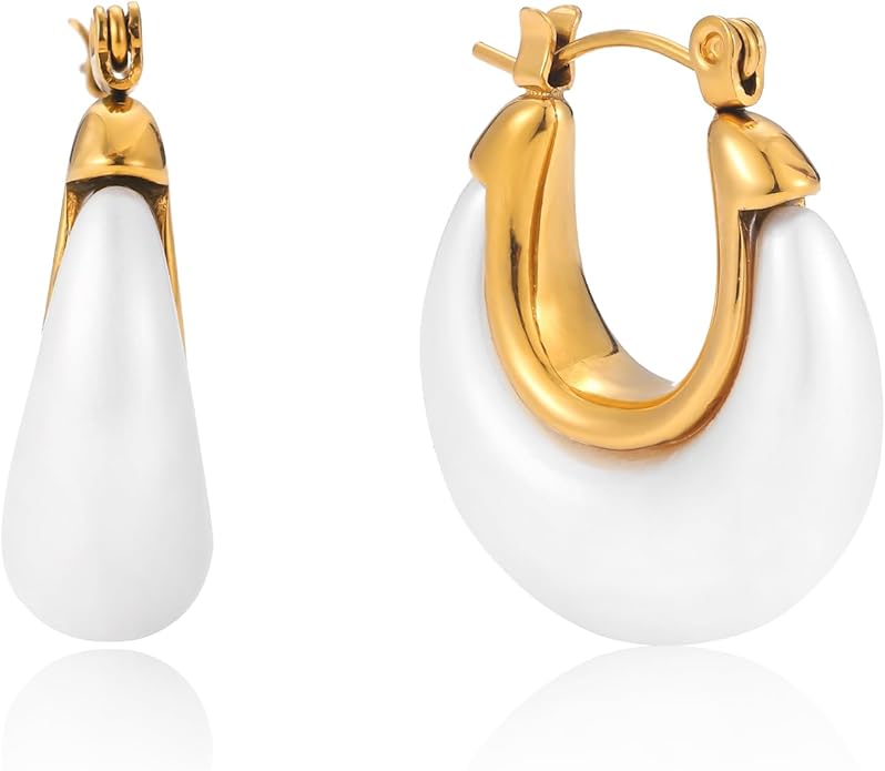 Fullpop Vintage Earrings for Women, Chunky 14K Gold Plated Resin Hoop Earrings Lightweight Hollow Drop Earrings Hypoallergenic Earrings for Women Vintage Anthropologie Jewelry Gifts for Women