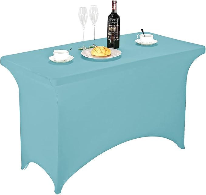 FORLIFE Spandex Table Cover - 4ft Rectangular Fitted Tablecloth for Banquet, Wedding, Party - Stretch Patio Table Covers in Aqua