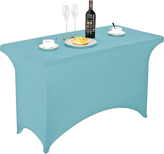 FORLIFE Spandex Table Cover - 4ft Rectangular Fitted Tablecloth for Banquet, Wedding, Party - Stretch Patio Table Covers in Aqua