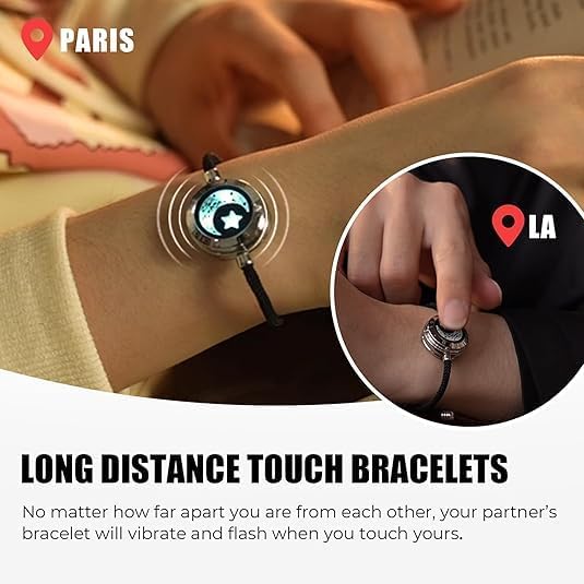 TOTWOO Long Distance Touch Bracelets for Couples, Smart Light & Vibration Love Jewelry, Long Distance Valentines Day Gifts for Him Her Women Men, One-to-One Bluetooth Pairing via App