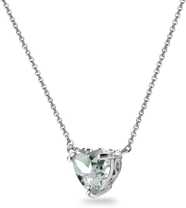 Birthstone Necklace for Women - Genuine or Synthetic Gemstone, 7mm Heart Solitaire, Short Dainty Layered Choker, Silver