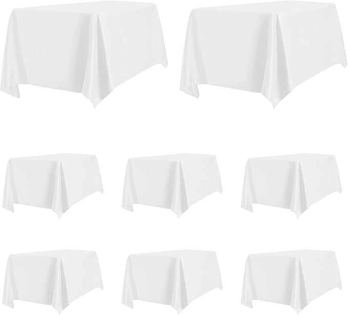 PureFit 8 Pack Rectangle White Table Cloths 60 x 102 Inch for 6Ft Tables, Stain and Wrinkle Resistant Table Linens for Home Use, Wedding, Party, Banquet and Camping