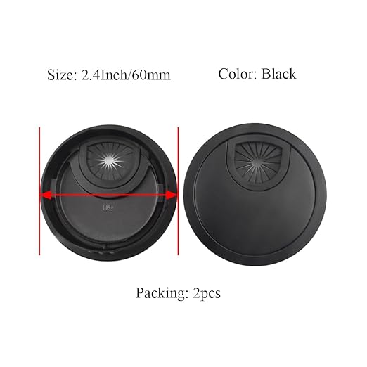 HAHIYO 2Pcs 2.4Inch/60mm Black Zinc Alloy Desk Grommet Wire Grommet Cable Management Cord Hole Cover Desk Wire Hole Insert Wire Organizer for Computer Office Home School Equipment Systems