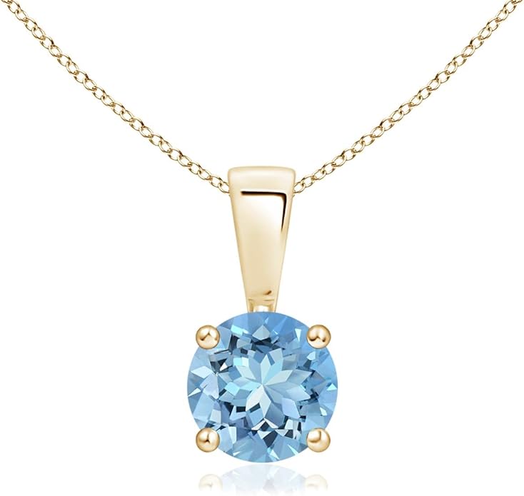 Angara Natural Aquamarine Solitaire Pendant for Women | Round Aquamarine Solitaire Pendant Necklace in 14K Solid Gold/Silver/Platinum With 18" Chain | March Birthday, Gemstone Jewelry Gift