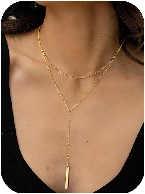 Yoosteel Long 14K-Gold-Plated Necklace for Women - Valentines Gifts Dainty Y-Shaped Necklaces Lariat Drop Chain Simple Jewelry Trendy Gift for Women