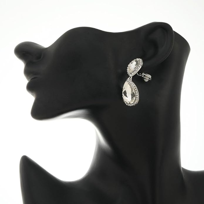 Aloha Earrings Non Pierced Silver Tone Clip On Sparkling Statement Dangling Earrings