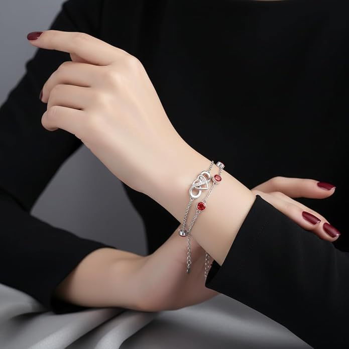 Prismata Infinity Birthstone Charm Link Bracelet 925 Sterling Silver Adjustable 12 Months Birthstone Infinity Bracelet Birthday Jewelry Gifts for Women Mom Her,with 7"+2" chain