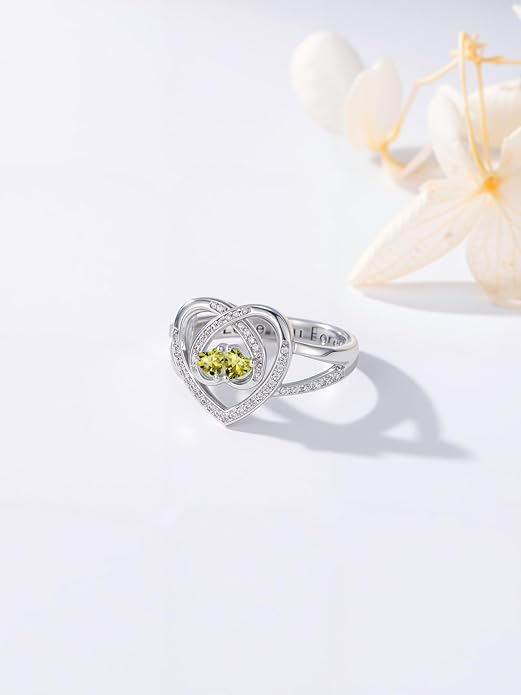 Valentine's Day Gifts for Women Birthstone Rings for Women Heart Statemet Engagement Eternity Wedding Promise Rings Jewelry Anniversary Christmas Valentine Mothers Day Birthday Gifts for Wife Her Girlfriend