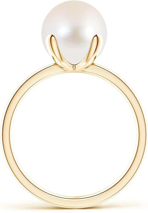 Angara Freshwater Pearl Solitaire Ring for Women | Round Freshwater Cultured Pearl Solitaire Ring in 14K Solid Gold/Silver | June Birthday, Anniversary, Gemstone Jewellery Gift