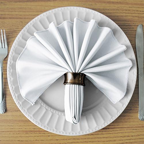 TableLinensforLess 17"x17" Polyester Cloth Napkins, Set of 12 (White) | Easy-Care, No-Iron Finish, Superior Color Retention, Machine Washable