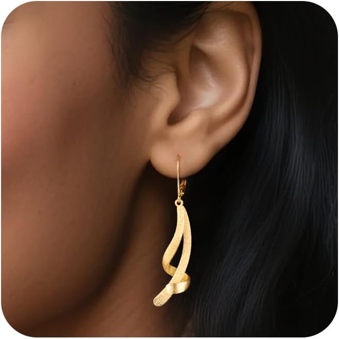ALEXCRAFT 925 Sterling Silver Dangle Earrings, Hypoallergenic 14k Gold Plated Long Double Linear Twisted Tassel Dangling Drop Earrings for Women Trendy Statement Elegant Lightweight Leverback Earring