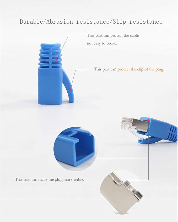50 Pcs Cat7 Cat7A Cat8 Strain Relief Boot, RJ45 Plug Connector Cover Modular Network Plug Connector Cap Cable Connector Boots, Blue