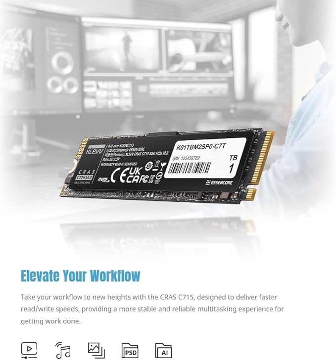 KLEVV CRAS C715 1TB M.2 2280 NVMe PCIe Gen3x4 Laptop & Desktop, up to 3200MB/s (K01TBM2SP0-C7T)