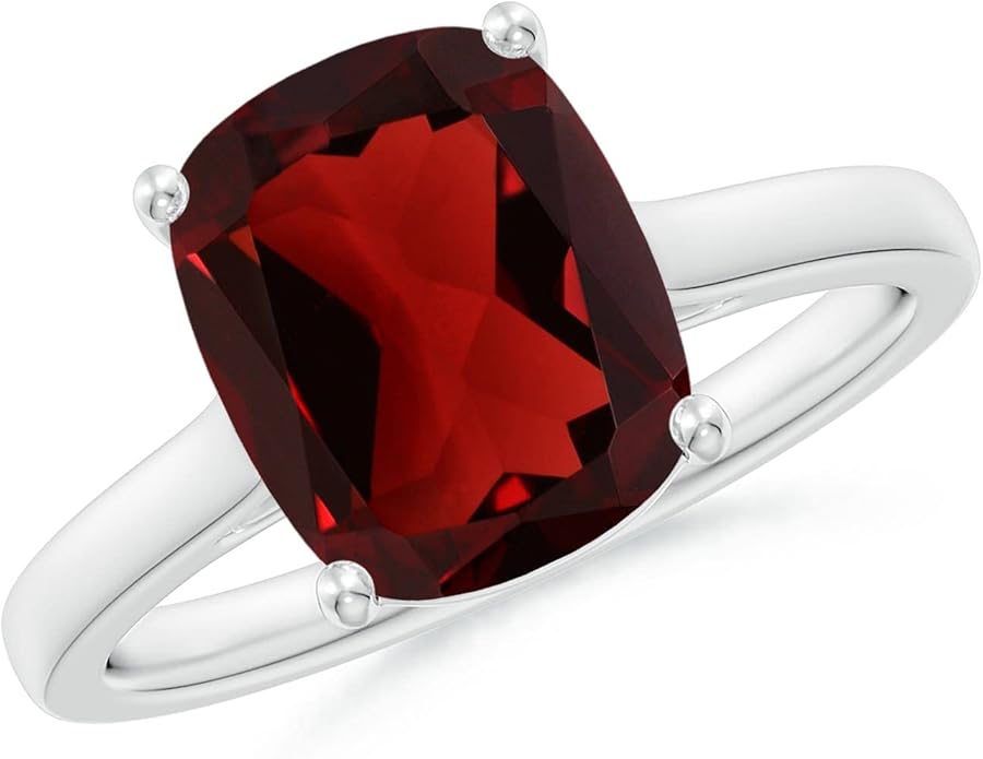 Angara Cushion Garnet Solitaire Ring in Sterling Silver/14K Solid Gold/Platinum | Natural Garnet Solitaire Ring for Women | January Birthday, Anniversary, Gemstone Jewelry Gift