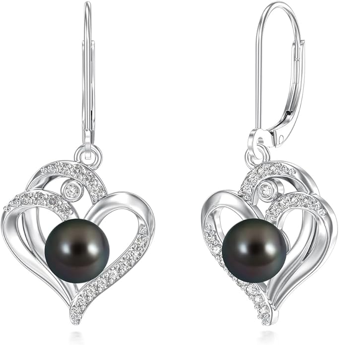 Tahitian Black Pearl Earrings Gifts for Women Wife Celtic Dangle Drop Earrings Wedding Birthday Anniversary Jewelry Valentines Christmas Day Gifts 925 Sterling Silver