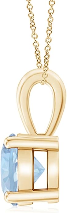 Angara Natural Aquamarine Solitaire Pendant for Women | Round Aquamarine Solitaire Pendant Necklace in 14K Solid Gold/Silver/Platinum With 18" Chain | March Birthday, Gemstone Jewelry Gift