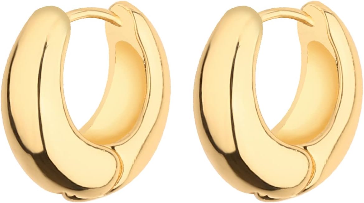 Wgoud Chunky Hoop Earrings Set 14K Gold Plated Hoop Earrings for Women Hypoallergenic, Thick Twisted Huggie Hoops Earring Set