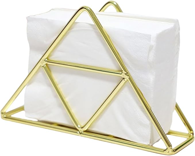 AIM & GGKK Gold Napkin Holder for Table - Triangle Metal Wire Paper Napkin Holder, Modern Restaurant & Home Dining Accessories (6.77" L x 4.4" H)