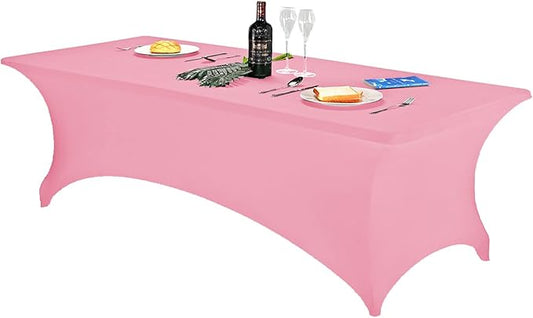 FORLIFE Spandex Table Covers，Fitted Tablecloth for Rectangular Tables, Stretch Patio Table Covers, Universal Spandex Table Cover for Wedding, Banquet, Party (8ft, Pink)