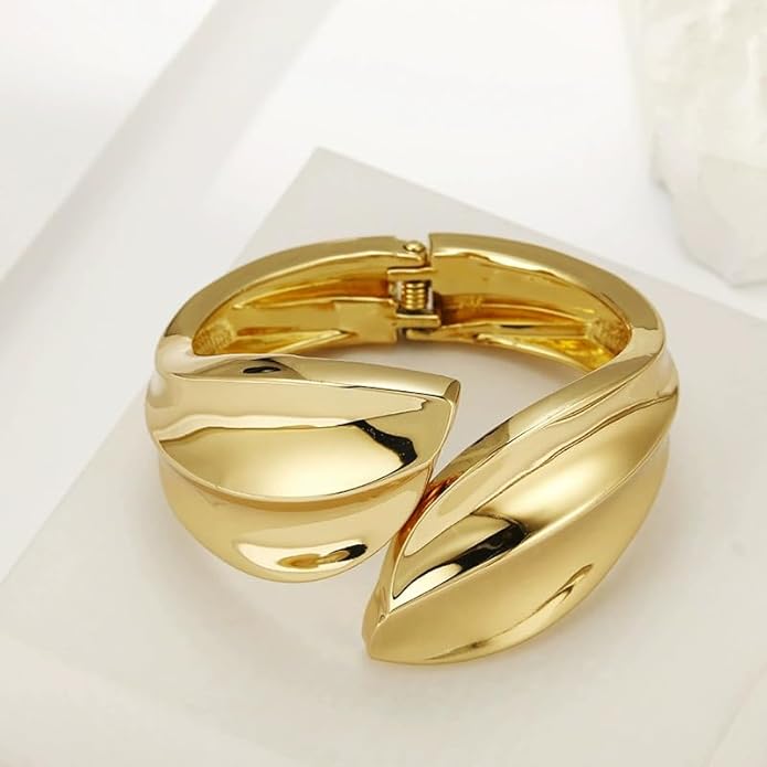 Statement Golden Matte Bracelet for women Minimalist Chunky Brushed Bangle Bracelet Vintage Thick Wide Cuff bracelet Gold Plated Open Cuff Geometric Bracelet