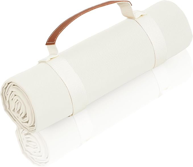 4'9" x 6'3" White Lightweight Water-Resistant Canvas Mat – Picnic, Outdoor, Beach, Park, Camping, Toy Mat
